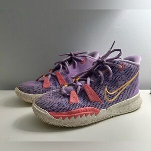 Purple, pink and yellow Nike Kyrie 7 Mid Daughters with flowers size big kids 4.